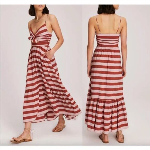 A.L.C Laurel Striped Midi Sundress In Rust and Lavender - Picture 1 of 7